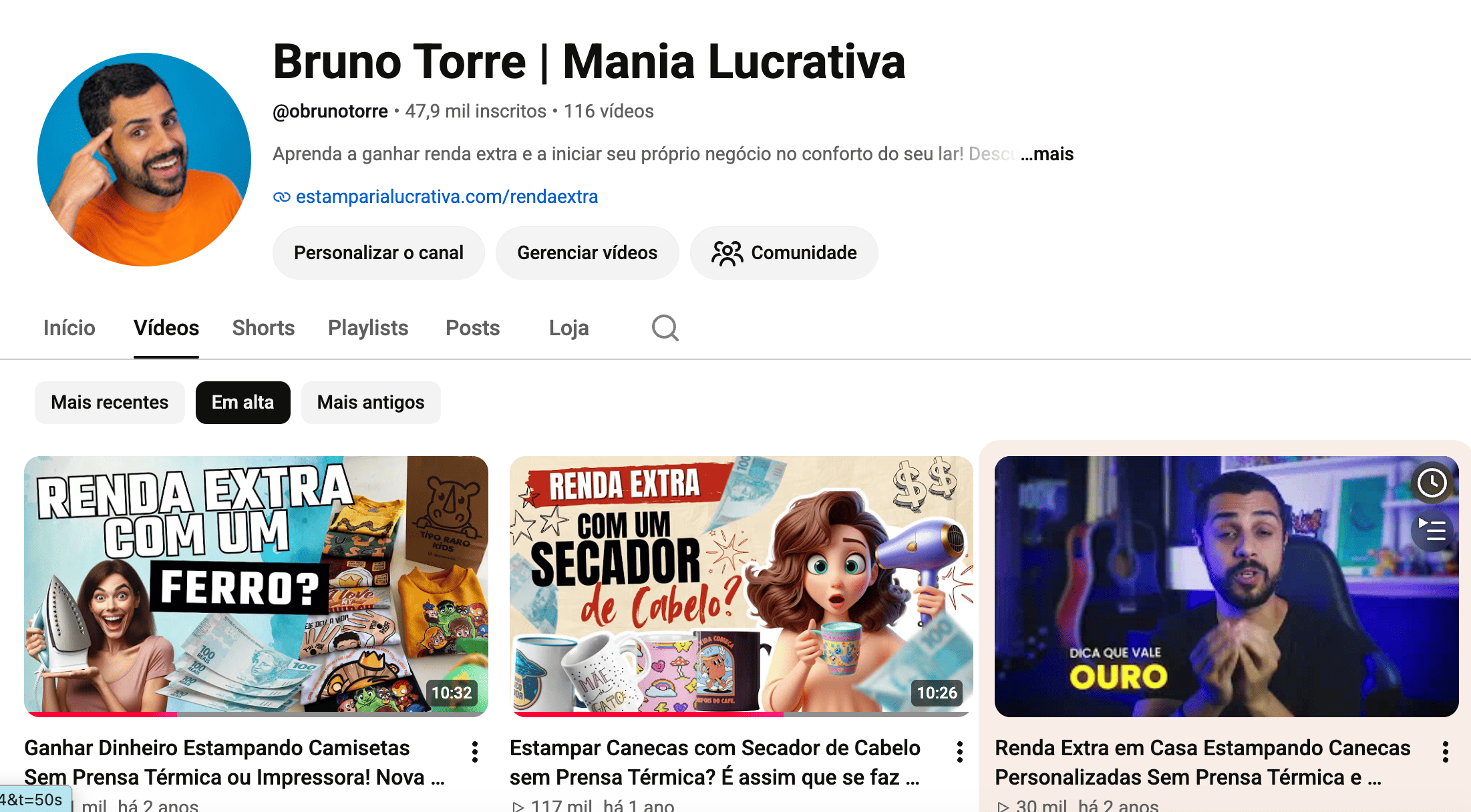 Canal do Bruno Torre no YouTube