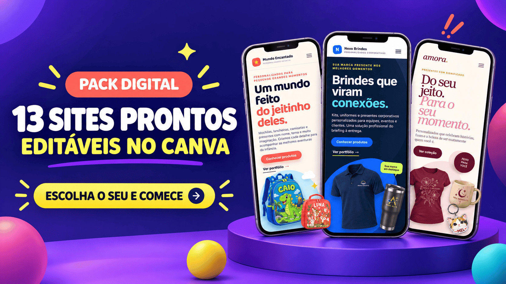 Pack de Sites Prontos Editáveis no Canva